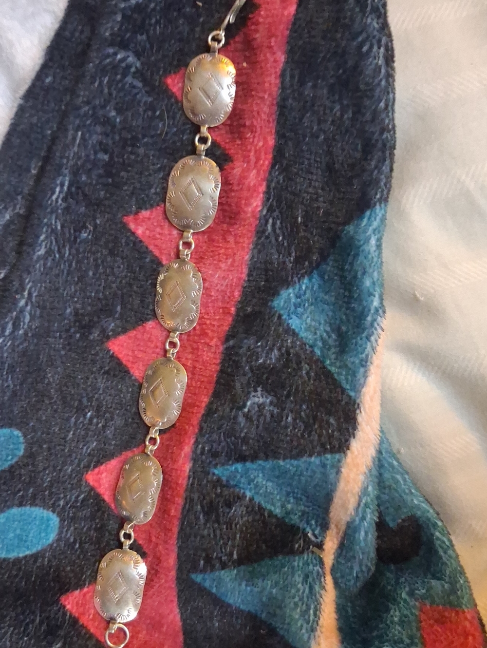 Stamped Oval Link Silver Bracelet - Southwestern Style